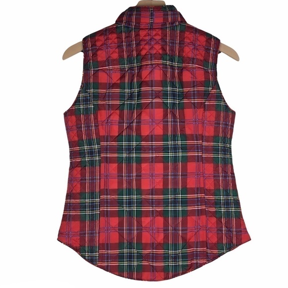 CROWN & IVY Plaid Vest Puffy Quilted Tartan Full Zip Holiday Petite Size Small - Picture 6 of 14
